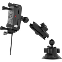 Soporte Tough-Charge™ impermeable de carga inalámbrica — Negro, acabado mate, montaje con ventosa