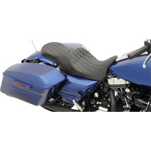 Asiento touring de cuero 2 plazas perfil bajo con posición adelantada — Largo total 77.5 cm, conductor 38 cm, pasajero 31.8 cm, 