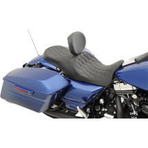 Asiento touring de cuero 2 plazas perfil bajo con posición adelantada — Largo total 77.5 cm, conductor 38 cm, pasajero 31.8 cm, 