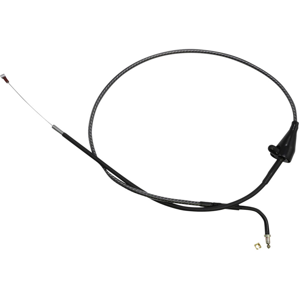 KARBONFIBR Braided Throttle/Idle Cable — 64 cm (25-1/8\") housing, 12.4 cm (4-7/8\") travel, 90° elbow, Idle/Cruise, Silver