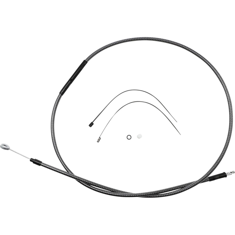 Cable de embrague KARBONFIBR pulido de alta eficiencia — 72-11/16" de carcasa, 25-7/16" ajustador, 71 mm recorrido, Plata pulido