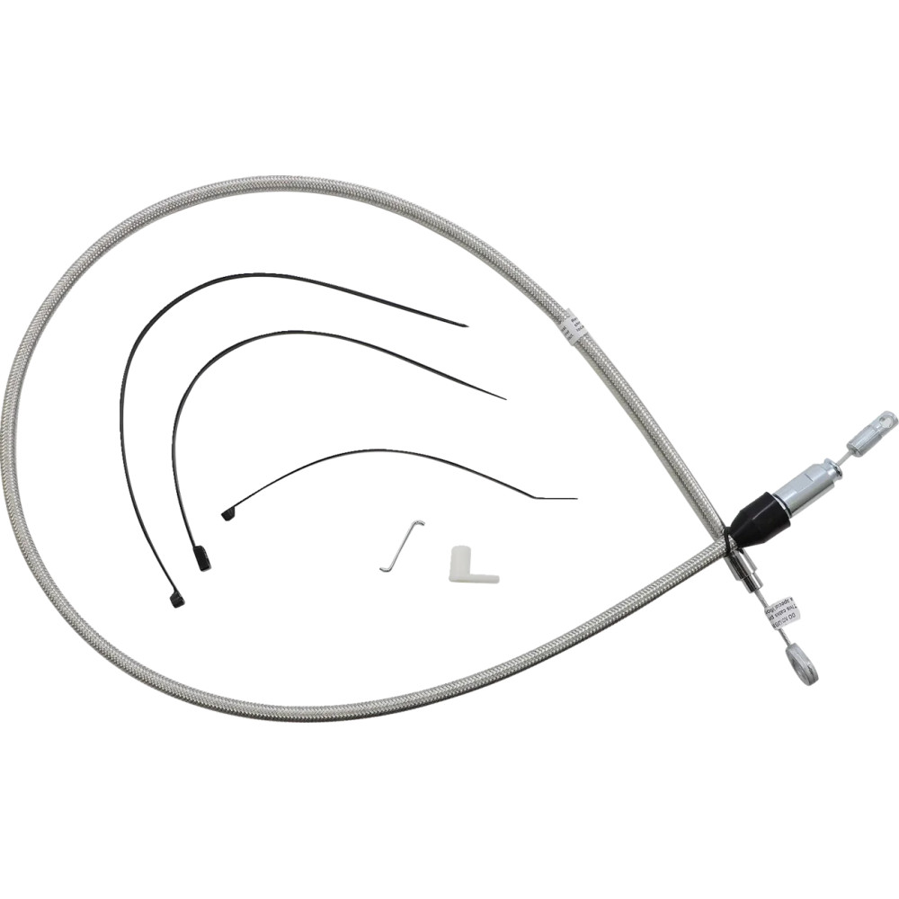 Cable superior de embrague con conexión rápida en acero inoxidable pulido — 45" de largo, 59 mm de recorrido, plateado pulido