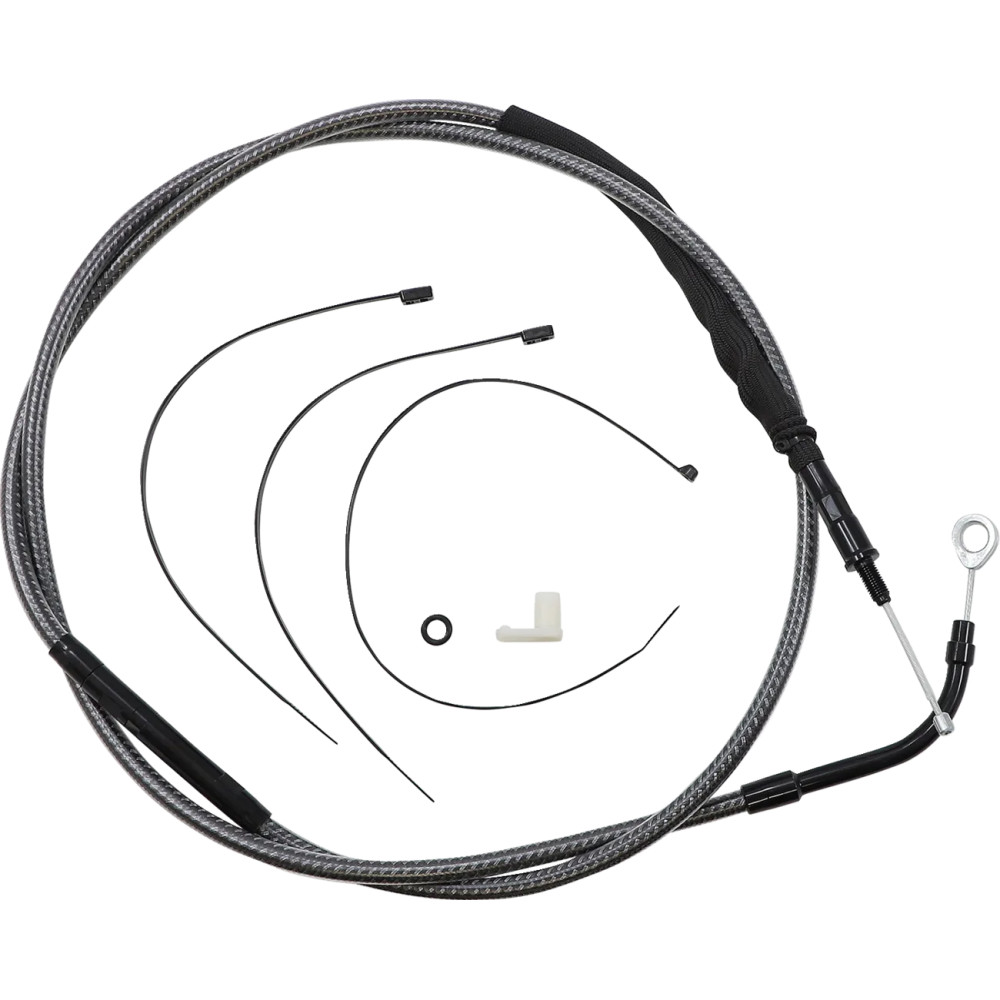 Cable de embrague KARBONFIBR pulido de alta eficiencia — 75-3/4" de carcasa, ajustador 25-7/16", recorrido 89 mm, plata pulida