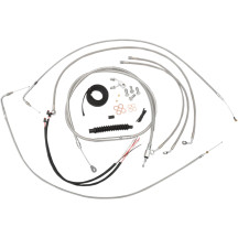 Kit completo de cables y líneas de freno trenzadas de acero inoxidable para manillar — Para manillares de 15"–17", Plata con aca