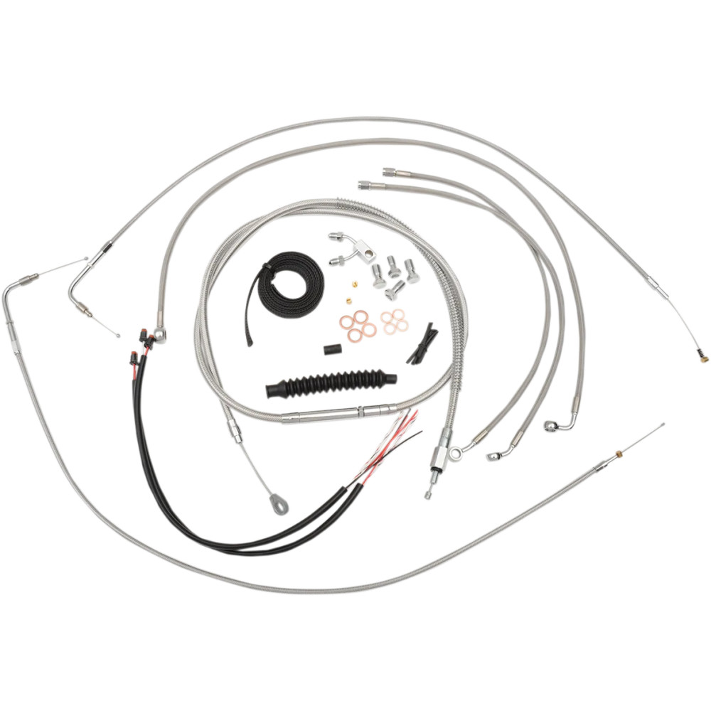 Kit completo de cables y líneas de freno trenzadas de acero inoxidable para manillar — Para manillares de 15"–17", Plata con aca