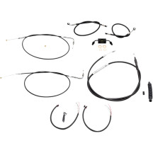 Complete Black Vinyl Braided Handlebar Cable/Brake Line Kit — Fits 12"-14" risers