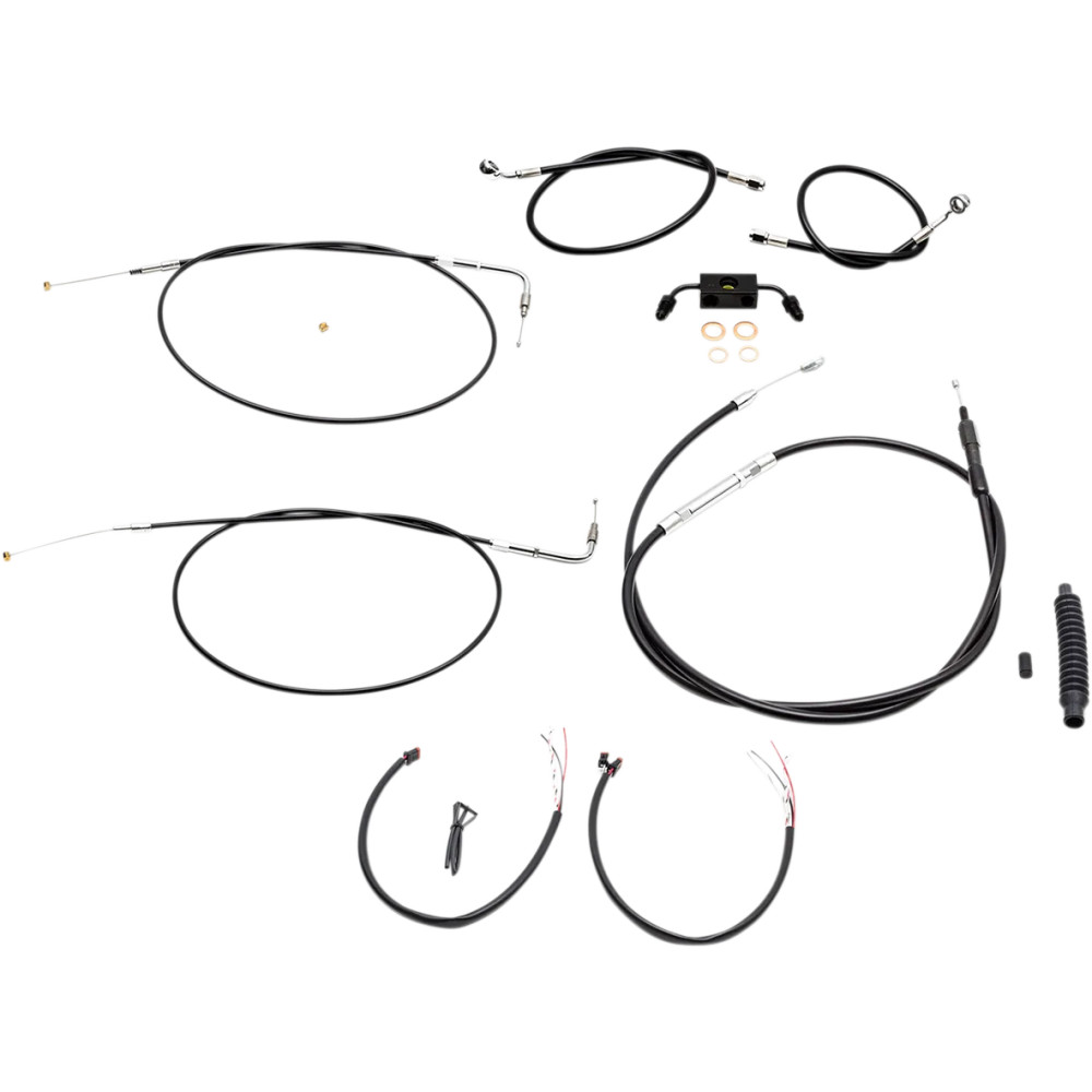 Complete Black Vinyl Braided Handlebar Cable/Brake Line Kit — Fits 12"-14" risers