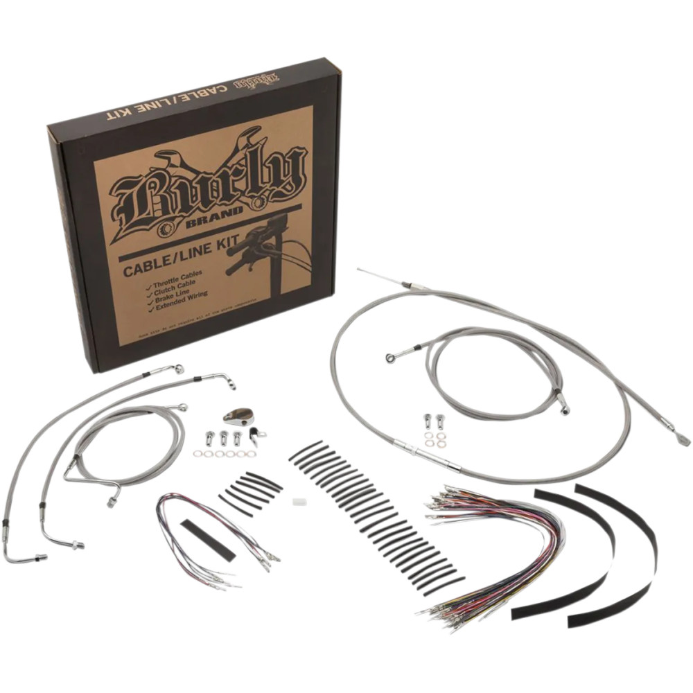 Kit completo de cables/líneas de freno trenzadas de acero inoxidable para manillar — 33 cm (13"), Ape Hanger, Natural, plateado