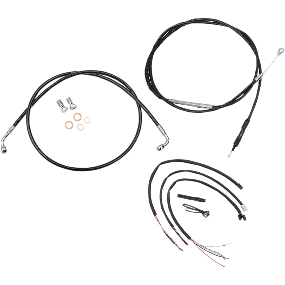 Kit completo de cables trenzados de vinilo negro para manillar/línea de freno — apto para risers de 38–43 cm (15–17 in)