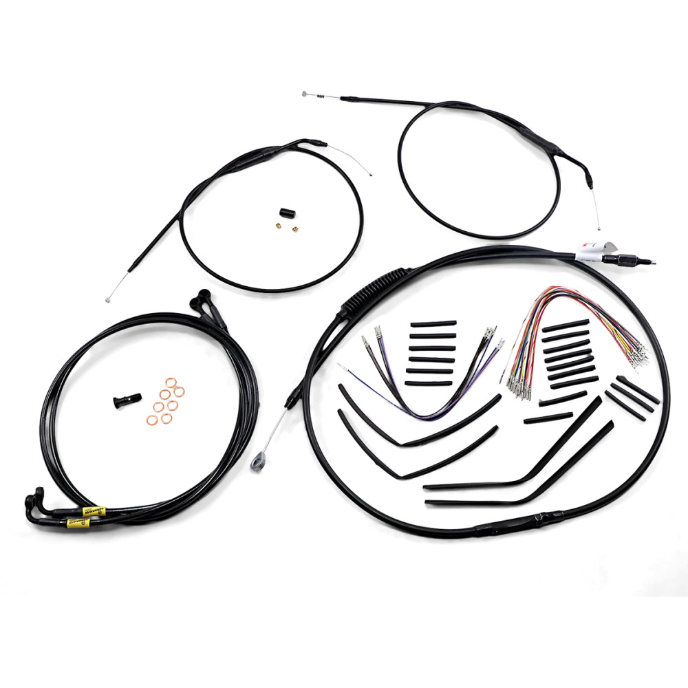 Complete Black Vinyl Handlebar Cable/Line Kit for Ape Hangers — 14" (35.5 cm)
