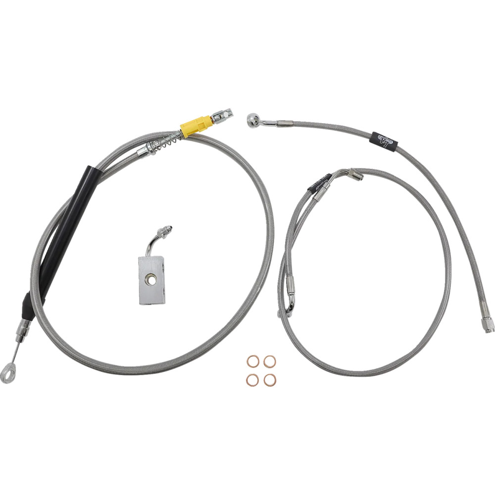 Kit estándar de cables trenzados de acero inoxidable para manillar/línea de freno — 15"–17" altura, Ape Hanger, natural barnizad