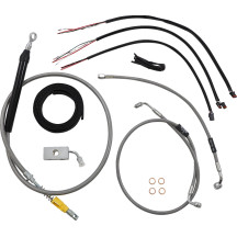 Kit completo de cables de manillar y líneas de freno trenzadas de acero inoxidable — Para manillares de 15" - 17", acabado natur