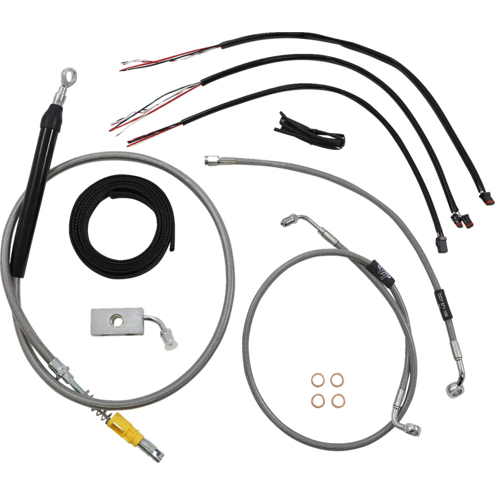 Kit completo de cables de manillar y líneas de freno trenzadas de acero inoxidable — Para manillares de 15" - 17", acabado natur