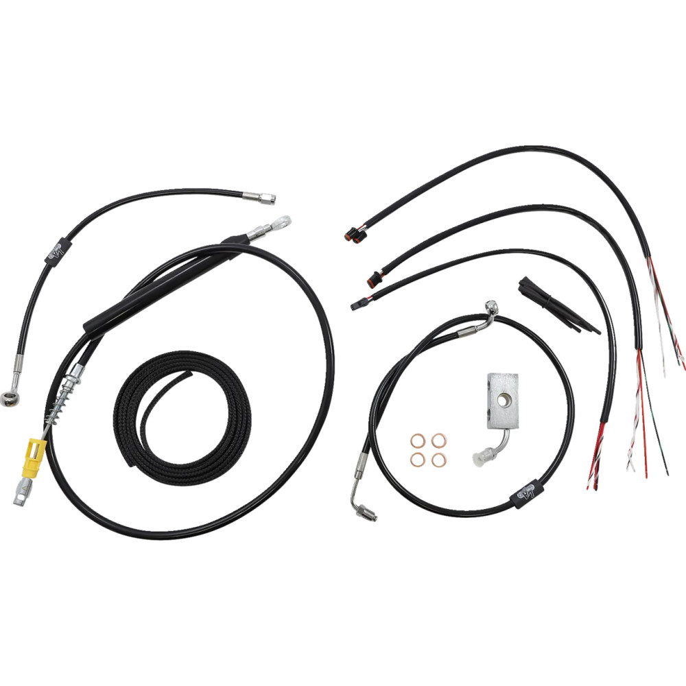 Kit completo trenzado de cables y líneas de freno de vinilo negro para manillar — Apto para altura de manillar 15"–17", ABS