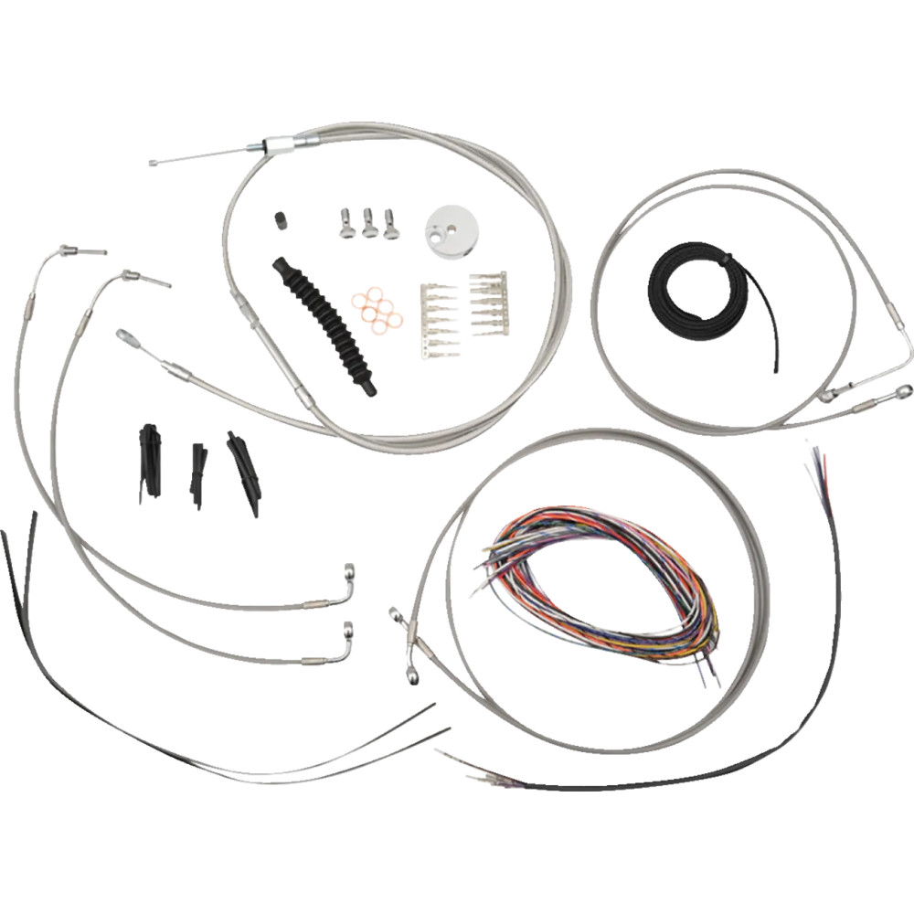 Kit completo de cables de manillar y líneas de freno trenzadas de acero inoxidable — elevadores de 2", curvatura Mini