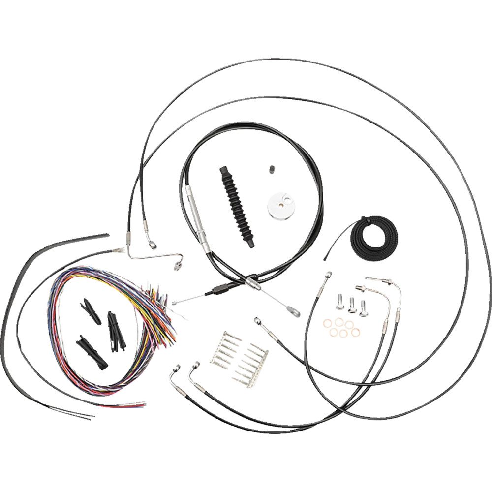 Kit completo de cables trenzados de vinilo para manillar, negro — elevadores de 2", curvatura mini