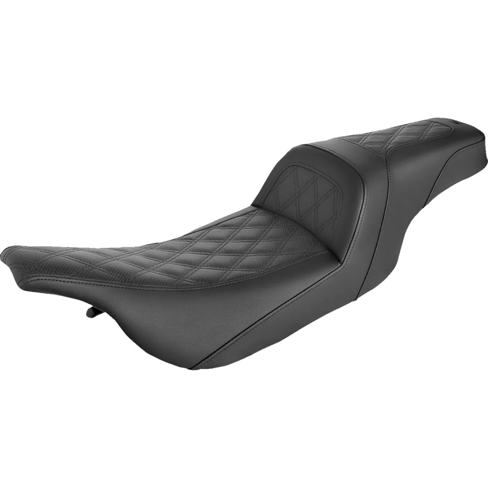 Asiento Slim con costura Lattice — Asiento conductor 45.5 cm (18"), ancho 26.5 cm (10-1/2"), longitud 81 cm (32"), negro