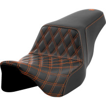 Lattice Stitch Step-Up Seat — 76 cm (30") length, Black, Orange stitching