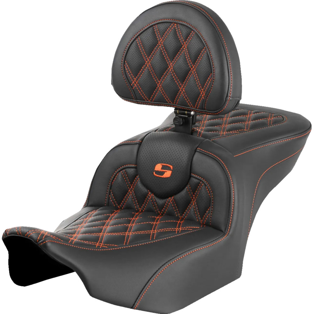 Asiento Roadsofa™ Lattice Stitch — 77.5 cm total, 40.5 cm conductor, Negro, Naranja