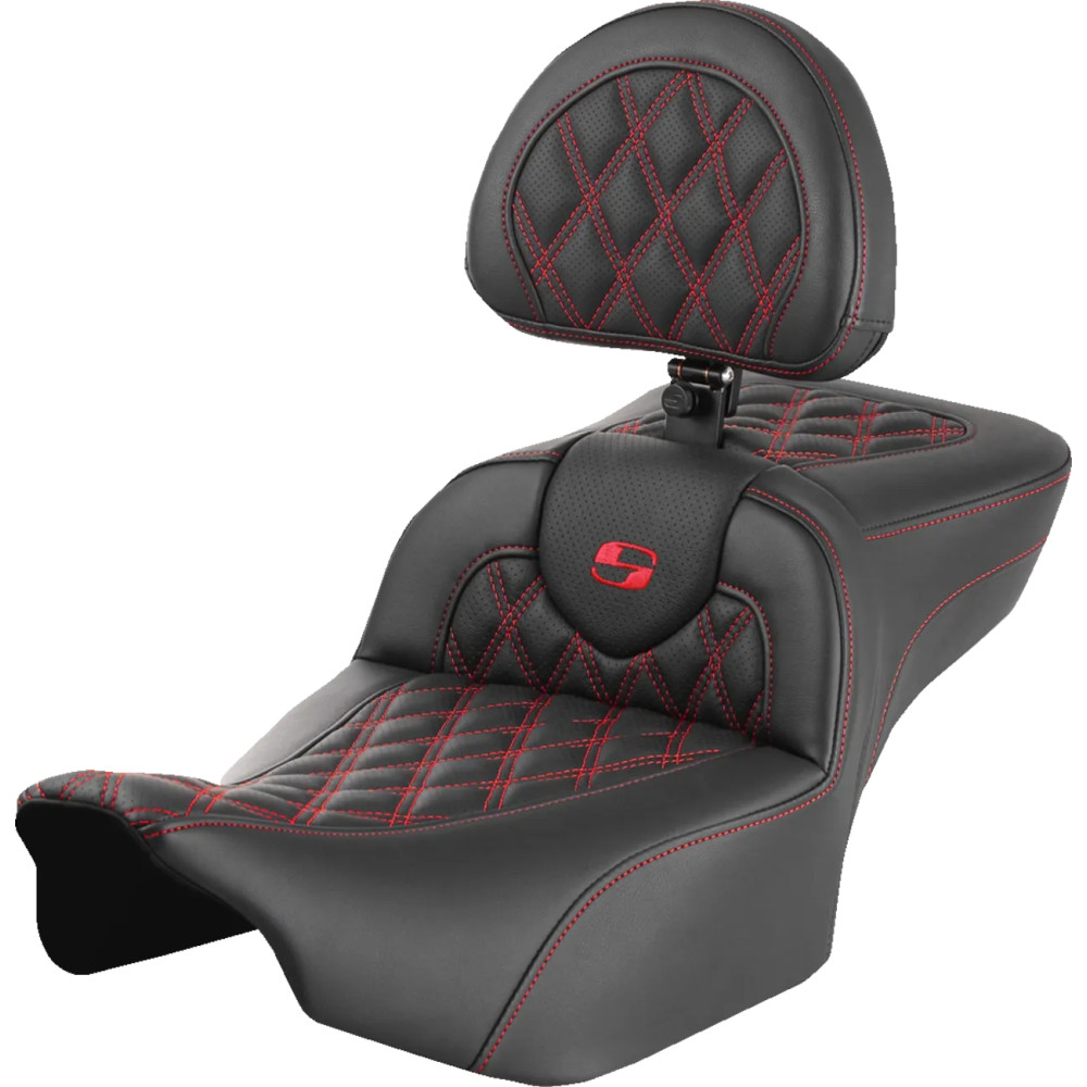 Roadsofa™ Extended Reach Seat — Driver 17.5 in L, 14 in W, 5.5 in lumbar, Black, Red