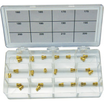 A-Bax Engineering Main Jets Assortment for Keihin CV Carburetor Kit — Jet sizes 160–220, head 7.00 mm, length 8.00 mm, gold