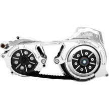 Kit de transmisión por correa abierta de 2\" con placa de motor de 2 piezas — 2\" (51,8 mm) primaria, poleas 52/69 dientes, crom