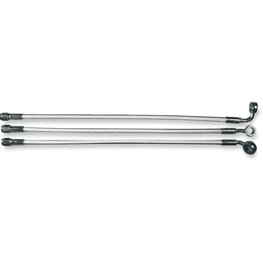 Kit de línea de freno delantero trenzado Serie Designer sin ABS — 21\" de longitud, banjo de 10 mm 180°, Cromo