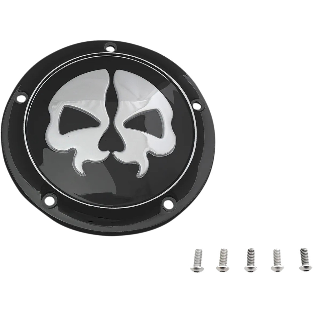 Split Skull Derby Cover — 5-hole, Black, Chrome Split Skull Derby Cover — 5-hole, Black, Chrome