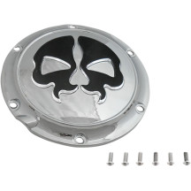 Split Skull Derby Cover — Montaje de 5 orificios, Negro, Cromo