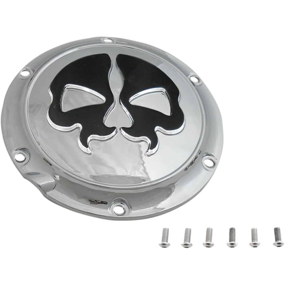 Split Skull Derby Cover — Montaje de 5 orificios, Negro, Cromo