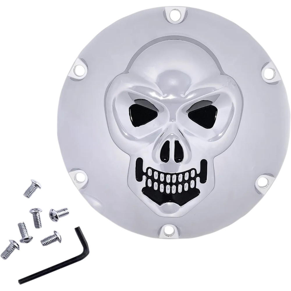 Tapa de Derby 3-D Calavera Cromada — 6 orificios