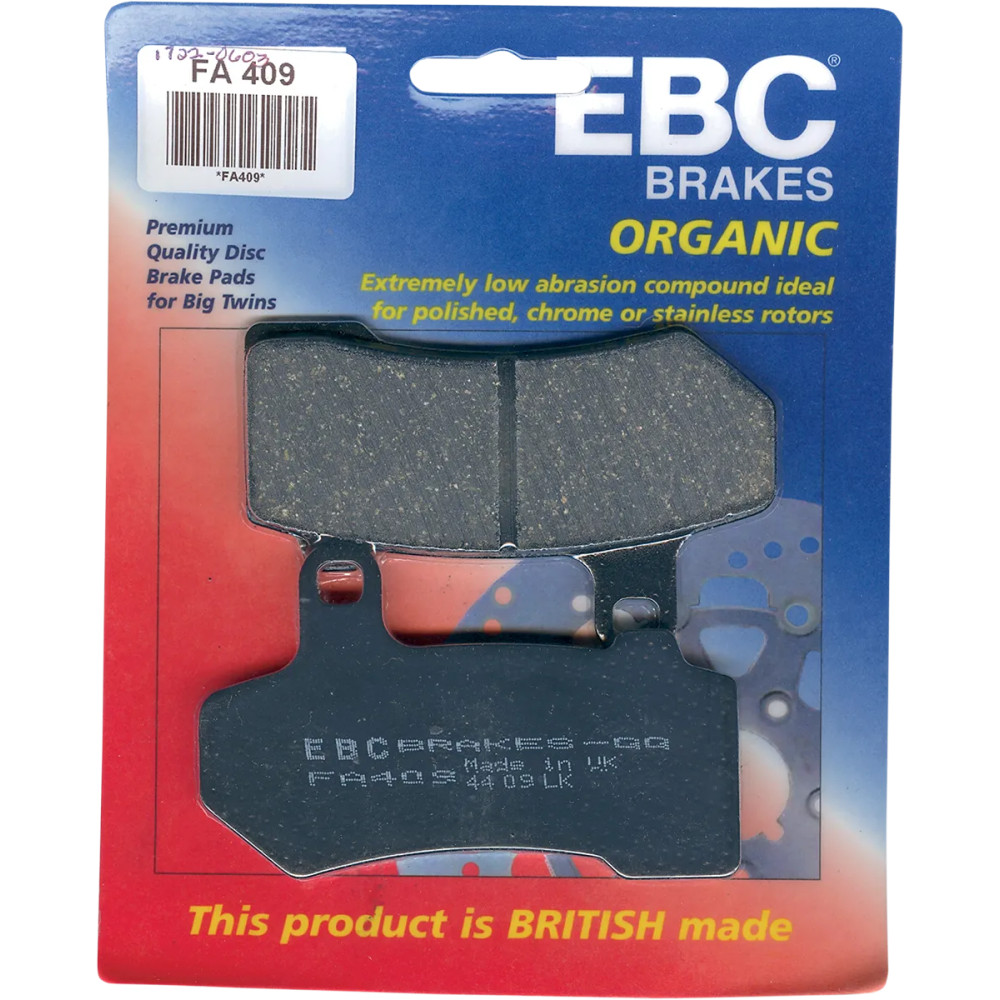Organic Harley/Buell Brake Pads — 91.95 mm, 7.05 mm, FA409 Organic Harley/Buell Brake Pads — 91.95 mm, 7.05 mm, FA409