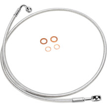 Línea de freno delantera trenzada E-Z Align para disco único — 42" longitud, banjo inferior 10 mm 90°, banjo superior 7/16" 180°