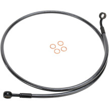 E-Z Align Braided Single Disc Front Brake Line — 42" length, 10 mm 180° upper banjo, 3/8" 60° lower banjo, without ABS
