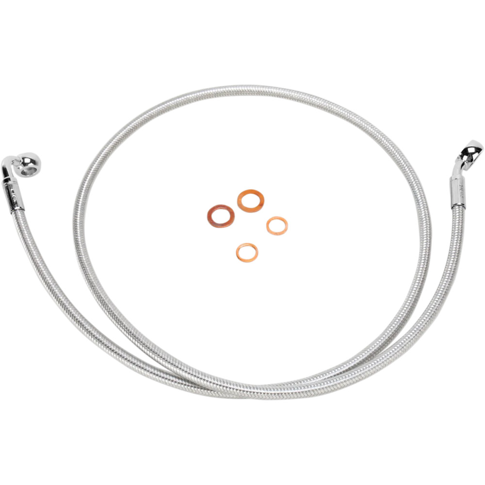 Línea de freno delantera trenzada E-Z Align para disco único — 137 cm (54\"), sin ABS, banjo inferior 10 mm 90°, banjo superior 