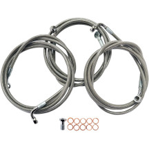 Kit de latiguillos de freno de acero inoxidable — 30.5–35.5 cm (12"–14"), con ABS, Plata