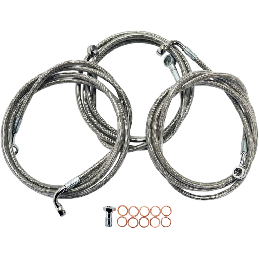 Kit de latiguillos de freno de acero inoxidable — 30.5–35.5 cm (12"–14"), con ABS, Plata