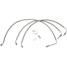Stainless Steel Brake Line Kit — 12" - 14", without ABS, Ape Hanger, Silver