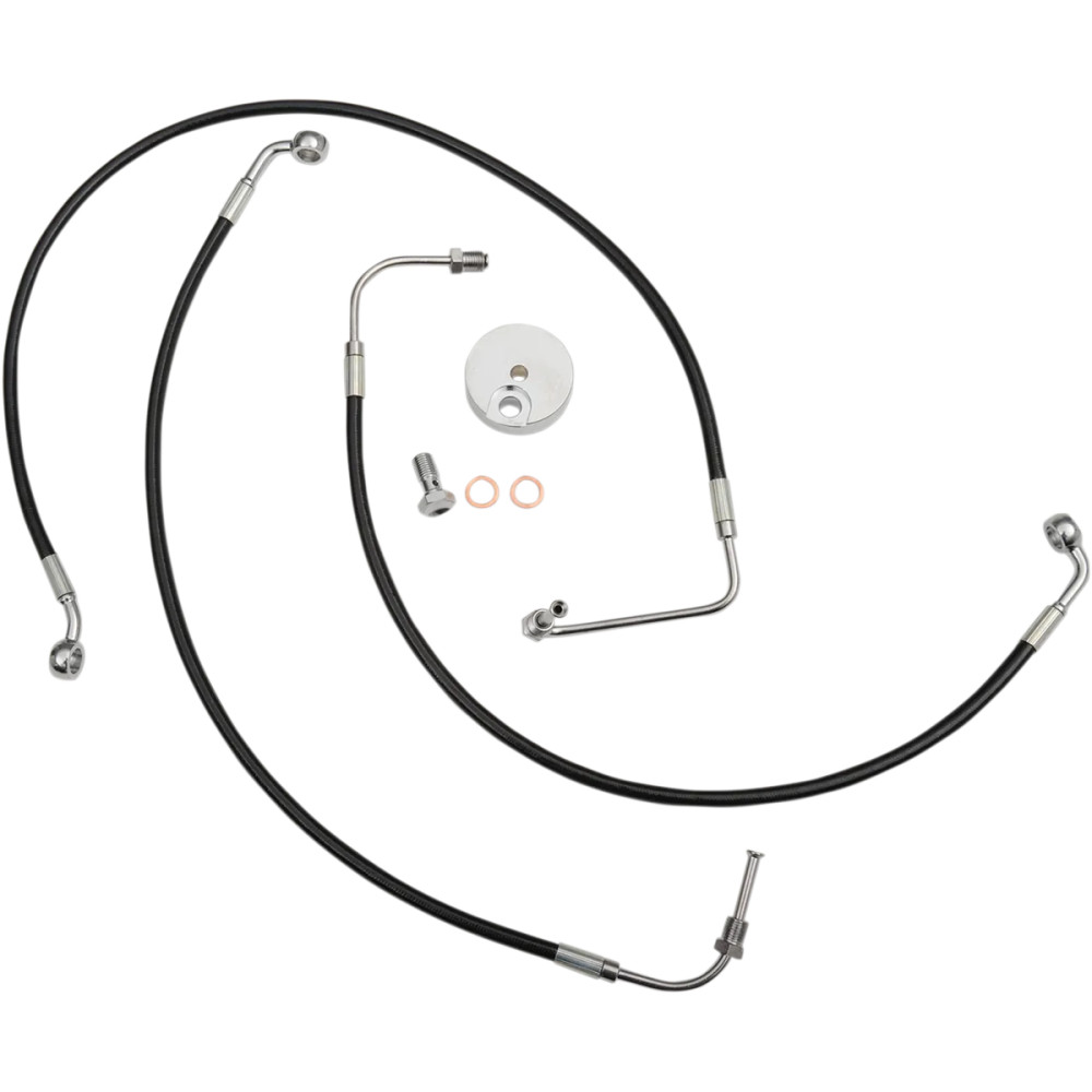 Kit de latiguillos trenzados negros — 38 cm–43 cm (15"–17"), sin ABS, delantero