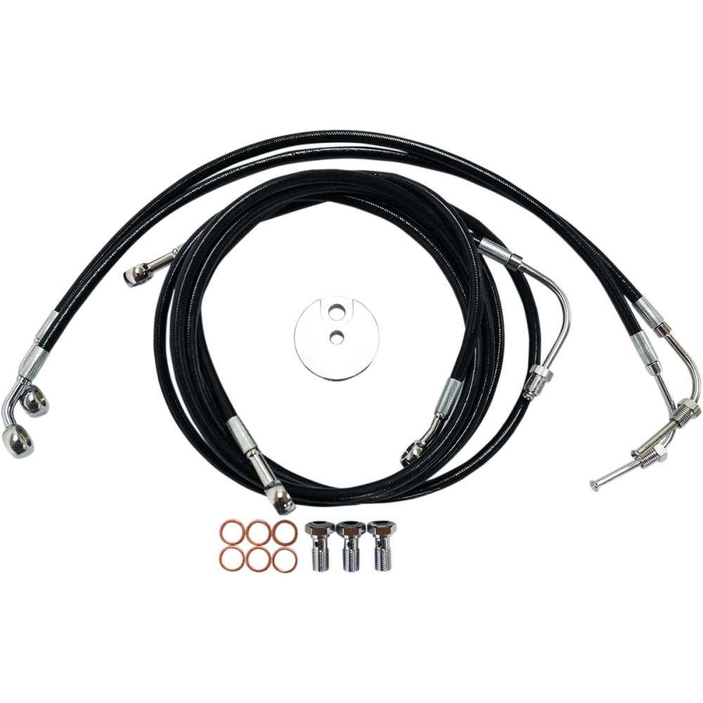 Black Braided Brake Line Kit — 12"–14" (30.5–35.5 cm), Ape Hanger, with ABS