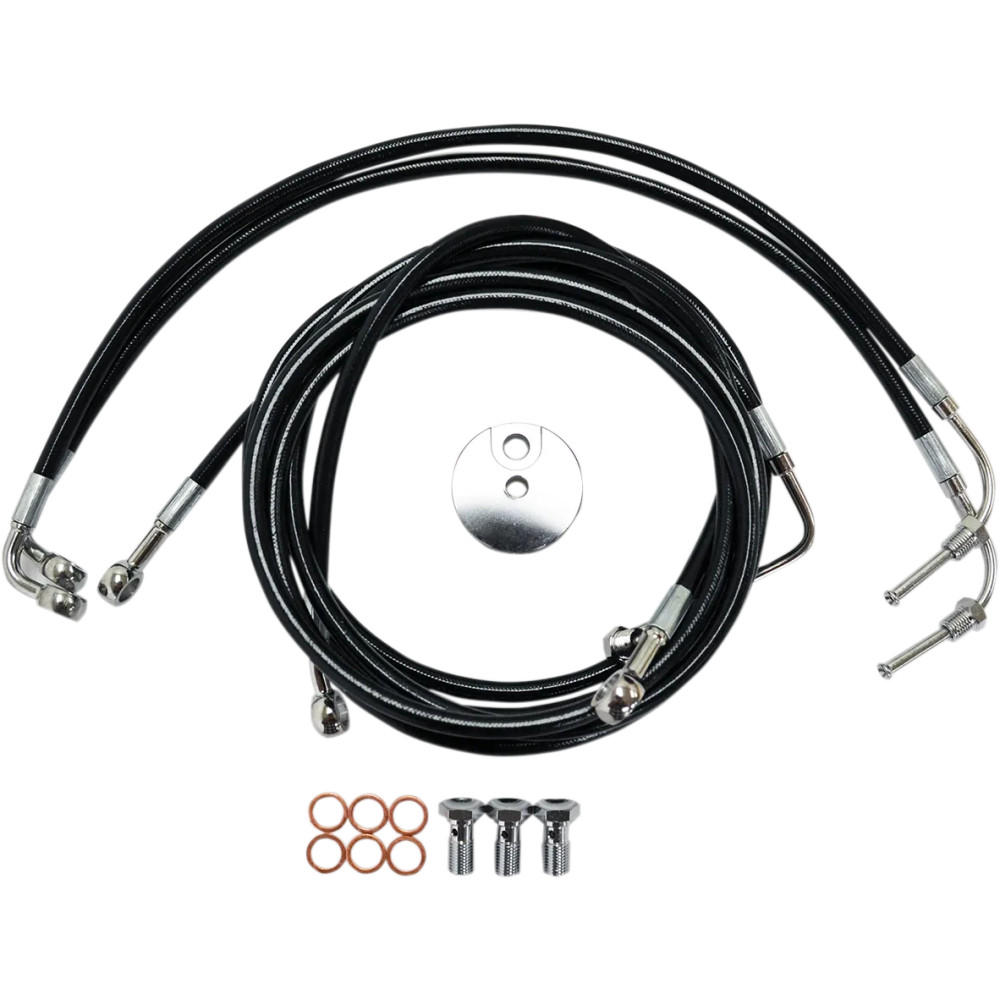 Kit de latiguillos de freno trenzados negros — 12"–14", delantero, con ABS