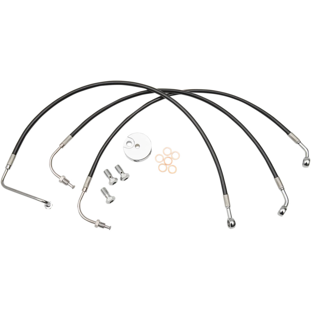 Kit de líneas de freno trenzadas negras — 30.5 cm–35.5 cm (12"–14"), delantero, Ape Hanger, negro