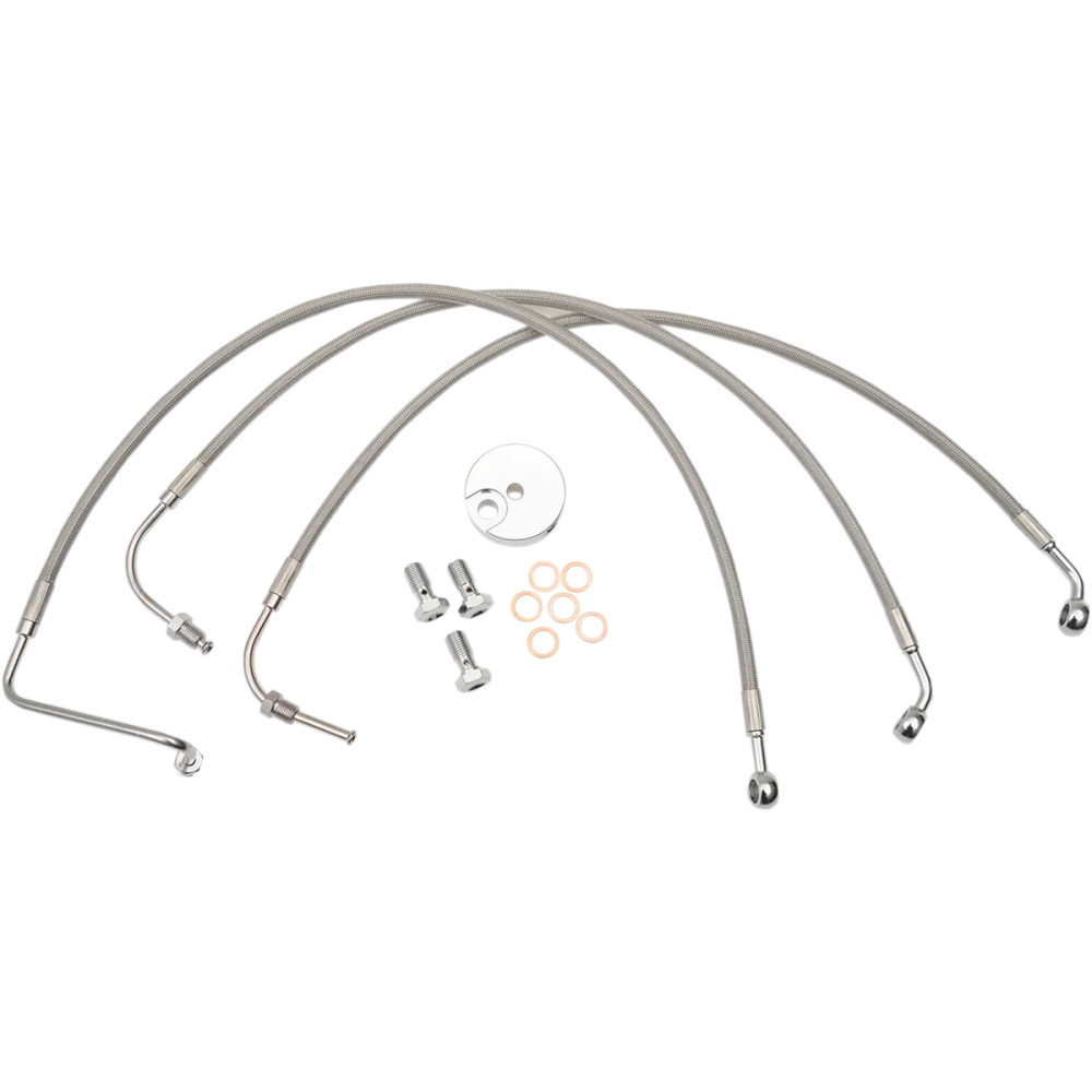 Kit de líneas de freno de acero inoxidable — 38–43 cm (15–17"), Ape Hanger, para frenos con y sin ABS