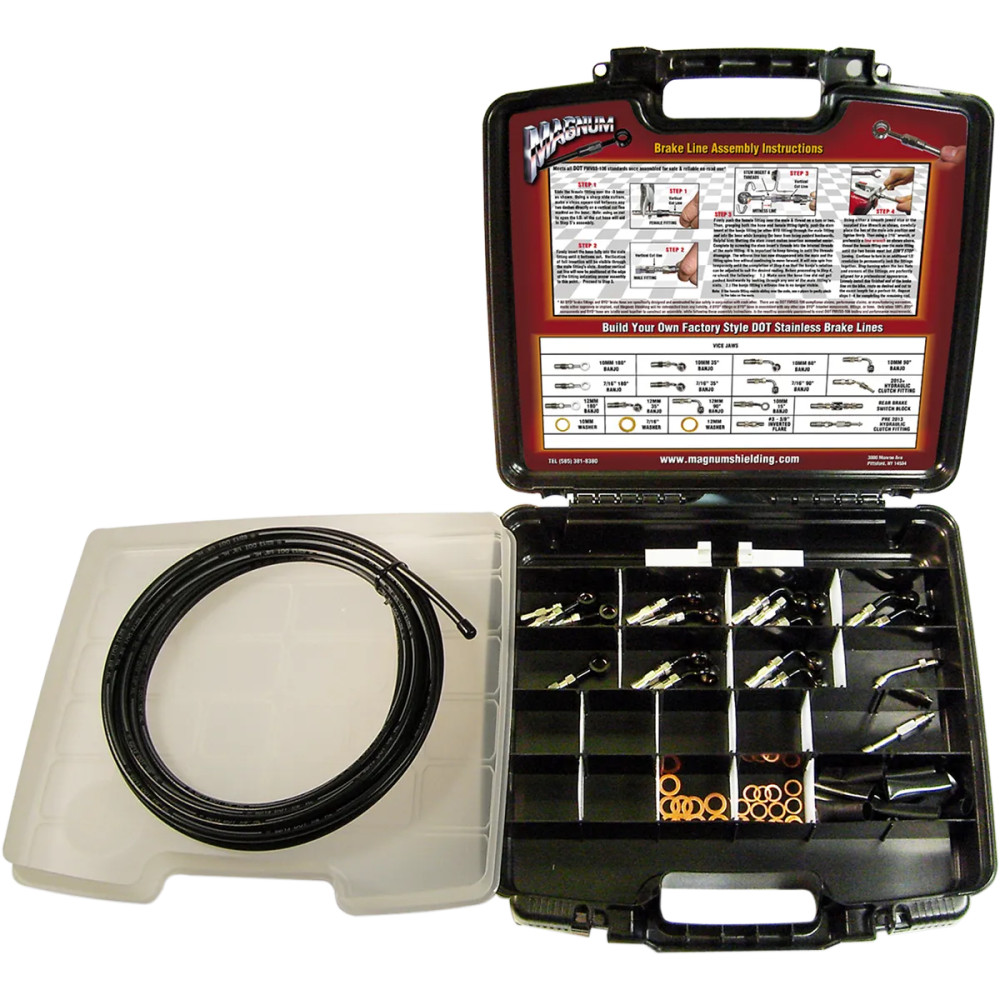 BYO® Kit Deluxe de líneas de freno para construir a medida — 25' manguera trenzada, Negro