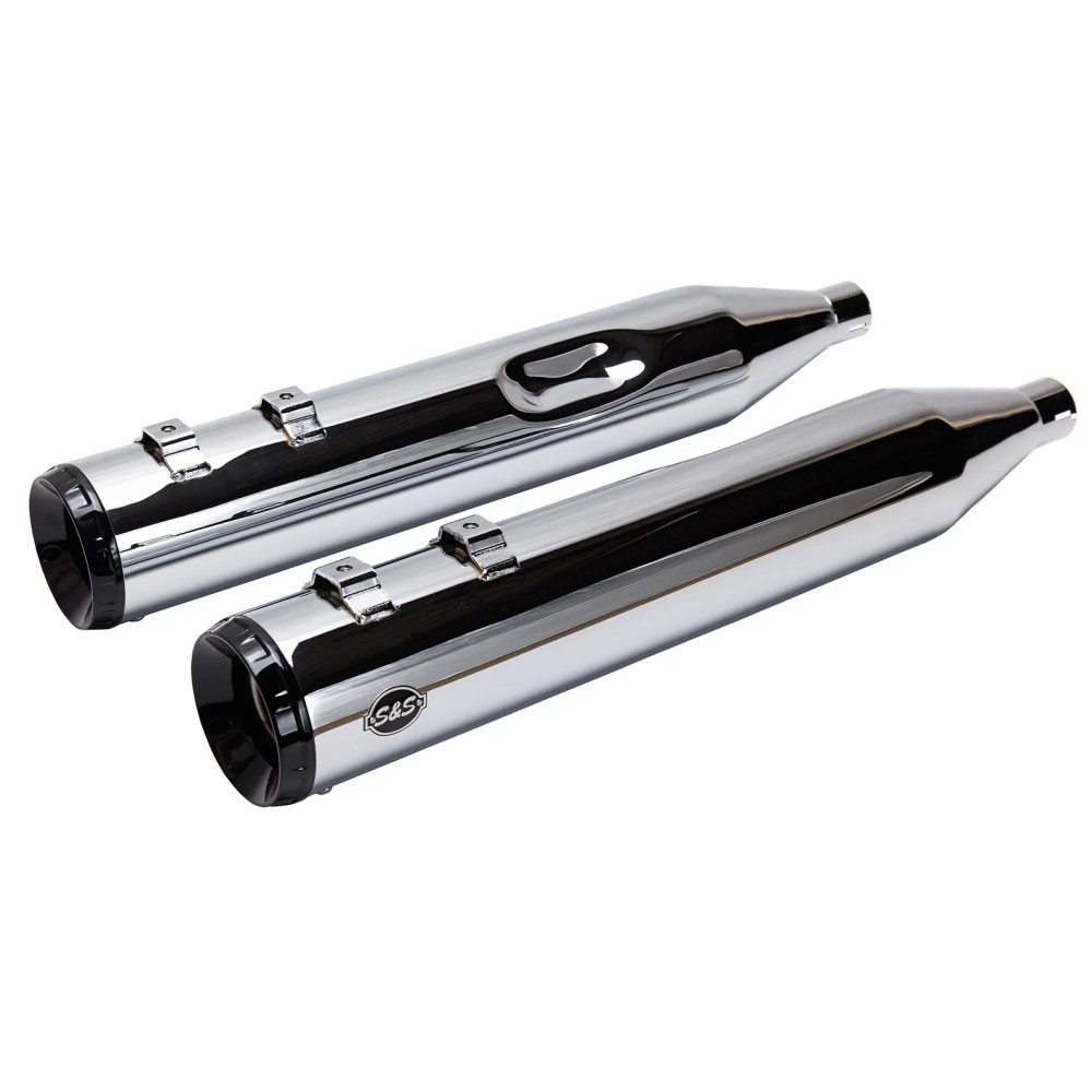 4-1/2\" GNX Slip-On Mufflers — Tuxedo black end caps, chrome finish