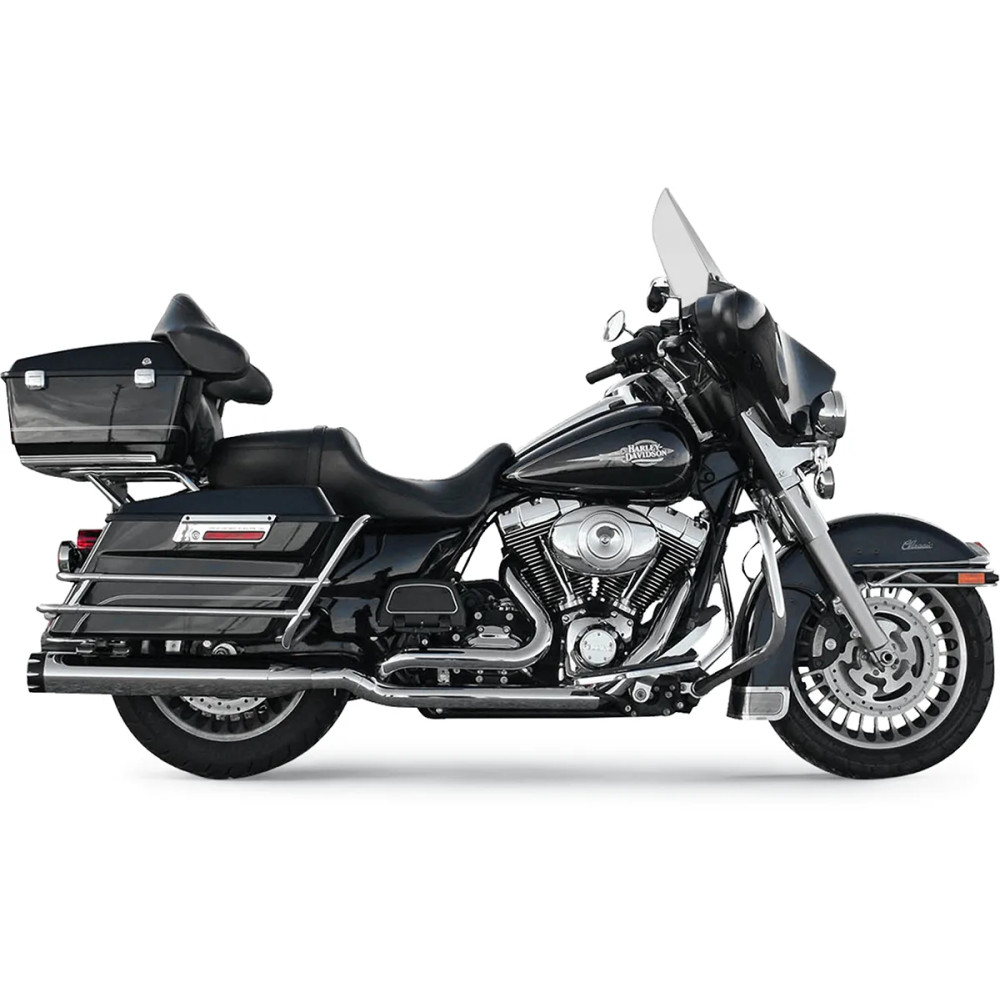 True-Dual Down Under Headpipes — tubos 1-3/4", protectores térmicos 2-1/4", sistema 2-Into-2, cromado
