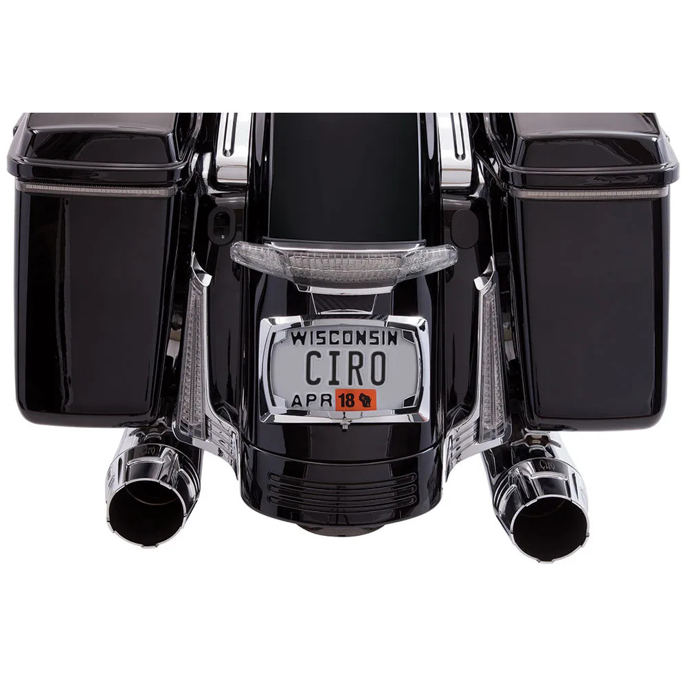 Latitude luz trasera y soporte para matrícula — Compatible con Harley Davidson®, carcasa cromada, lente ahumado claro