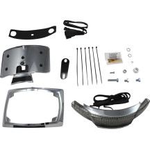 Latitude luz trasera y soporte para matrícula — Compatible con Harley Davidson®, carcasa cromada, lente ahumado claro