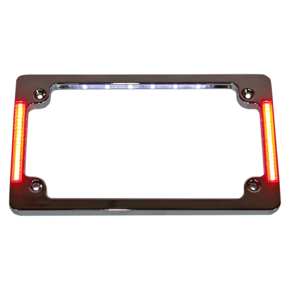Tri-Horizontal Motorcycle Plate Frame with Flush-Mount LEDs and LED Plate Illumination