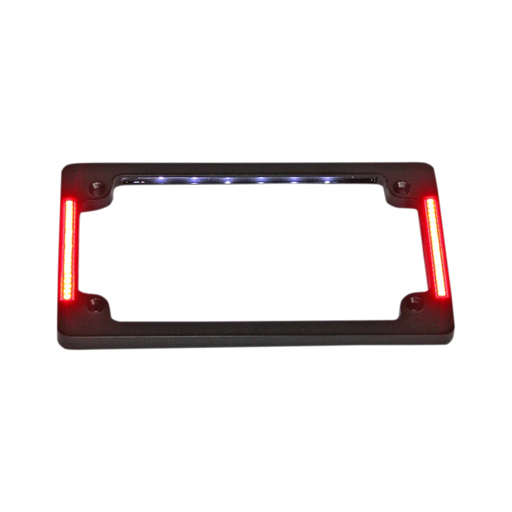 Tri-Horizontal Motorcycle Plate Frame with Flush-Mount LEDs and LED Plate Illumination